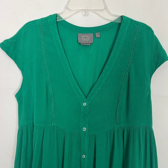 Vanessa Virginia Green Babydoll Long Line Top Size Small - Picture 3 of 10